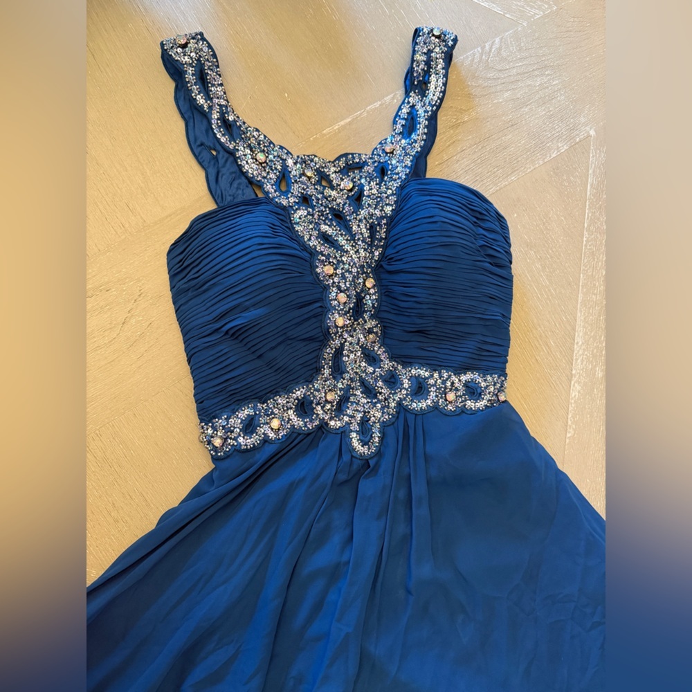 Val Stefani Sapphire Embellished Gown Size 10, fits more like a 6-8